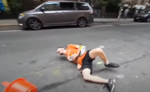 Josh after falling in the road due to inebriation, filmed by Mr. Based.